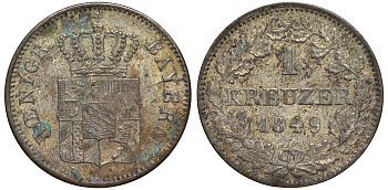 Бавария 1 крейцер 1849 Максимилиан II (1848-1864) KM 452 серебро 75-859