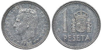 Испания 1 песета 1985 M, Хуан Карлос I (1975-2014) KM 821 алюминий 4128-1035