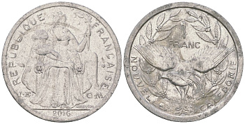 Французская Новая Каледония 1 франк 2016 птица кагу, (IEOM) KM 10, Schoen 10 алюминий 33-831