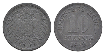 Германия 10 пфеннигов 1919 KM 26, J. 299 цинк 4644-1219