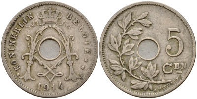 Бельгия 5 сантимов 1914 Belgen KM 67 медно-никель    4598-853
