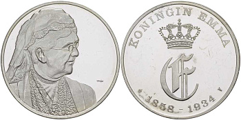 НИДЕРЛАНДЫ МЕДАЛЬ ND СЕРИЯ КОРОЛЕВСКАЯ ДИНАСТИЯ НИДЕРЛАНДОВ, КОРОЛЕВА ЭММА (1858-1934), КОРОЛЕВСКИЙ ВЕНЗЕЛЬ, ДИАМЕТР 38 ММ., ВЕС 25 ГР. серебро PROOF 1076-9-12