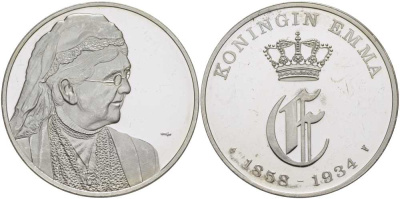 НИДЕРЛАНДЫ МЕДАЛЬ ND СЕРИЯ КОРОЛЕВСКАЯ ДИНАСТИЯ НИДЕРЛАНДОВ, КОРОЛЕВА ЭММА (1858-1934), КОРОЛЕВСКИЙ ВЕНЗЕЛЬ, ДИАМЕТР 38 ММ., ВЕС 25 ГР. серебро PROOF 1076-9-12