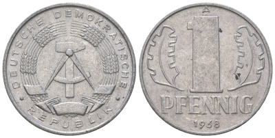 ГДР 1 пфенниг 1968 А КМ 8.1 алюминий 4615-1236