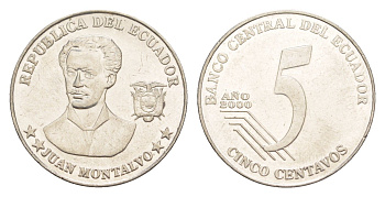 Эквадор 5 сентаво 2000 KM 105 нержавеющая сталь UNC 4640-1134