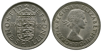 Великобритания 1 шиллинг 1959 Елизавета II (1952-2022), Английский герб KM 904, Spink 4147 медно-никель 4384-354