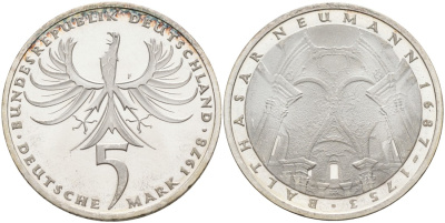 ФРГ 5 марок 1978 F, 225 лет со дня смерти Бальтазара Неймана KM 148, J.423 серебро 88-245