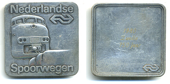 Нидерланды плакетка 1980 750 лет Зволле, железные дороги, spoorwegen, 51*51 мм, 52,84 гр  медно-никель    1079-7-23