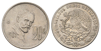Мексика 20 сентаво 1981 Мо, Игнасио Мадеро KM 442 медно-никель 4580-1247