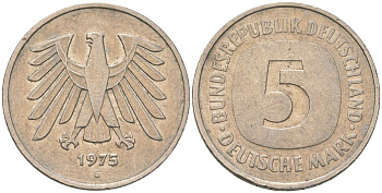 ФРГ 5 марок 1975 G KM 140.1 медно-никель 4557-925
