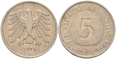 ФРГ 5 марок 1975 G KM 140.1 медно-никель 4557-925
