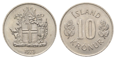 Исландия 10 крон 1973 KM 15 медно-никель aUNC 4586-736
