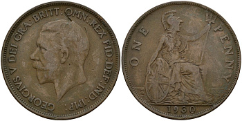 Великобритания 1 пенни 1930 Георг V (1910-1936) КМ 838, Spink 4055 бронза 4149-321
