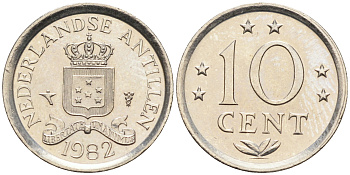 Нидерландские Антилы 10 центов 1982 Беатрикс (1980-2013) KM 10 никель 4169-349