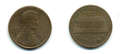 США 1 ЦЕНТ 1992 D, ЛИНКОЛЬН KM 201b цинк плакированный медью 4364-243