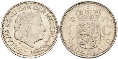 Нидерланды 1 гульден 1971 Юлиана (1948-1980) KM 184а никель 54-1823