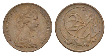 Австралия 2 цента 1970 Елизавета II (1952-2022), плащеносная ящерица KM 63 бронза 4585-1141