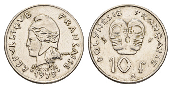 Французская Полинезия 10 франков 1979 KM 8 никель aUNC 177-236
