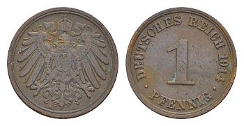 Германия 1 пфенниг 1914 A, Вильгельм II (1888-1918) KM 10, J. 10 медь 4639-1151