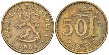 Финляндия 50 пенни 1964 S KM 48 алюминиевая бронза 4586-532