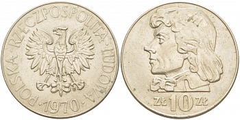 Польша 10 злотых 1970 MW, Тадеуш Костюшко (1746-1817) KM 50а медно-никель UNC 4403-616