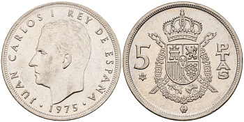 Испания 5 песет 1975 (80) Хуан Карлос I (1975-2014) KM 807 медно-никель 4583-1226