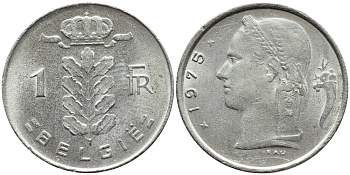 Бельгия 1 франк 1975 Belgie, Бодуэн I (1951-1993) KM 143.1 медно-никель 4622-312