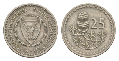 Кипр 25 милей 1963 KM 40 медно-никель 4649-1167