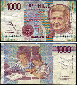 Италия 1000 лир 1990 Pick 114 c бумага 7486-69-2-2