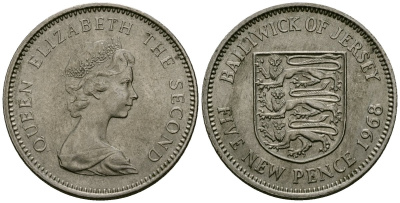 Джерси 5 новых пенсов 1968 королева Елизавета II (1952-) KM 32 медно-никель 4167-716