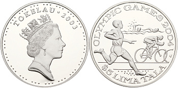 Токелау 5 тала 2003 XXVIII летние Олимпийские игры 2004 года в Афинах KM NEW серебро PROOF 1066-12-41
