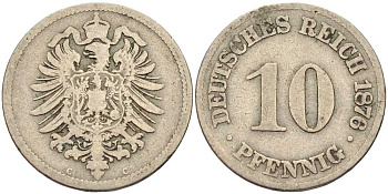 ГЕРМАНИЯ 10 ПФЕННИГОВ 1876 C, СТАРОГЕРБОВКА KM 4, J. 4 медно-никель 4401-311
