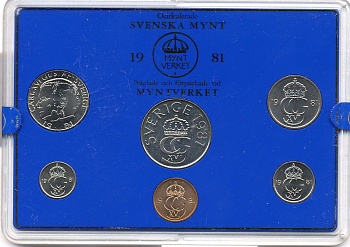Швеция набор монетного двора из 6 монет 1981 в пластике, Карл XVI Густав (1973- ) KM MS19 UNC 7-5-7-193