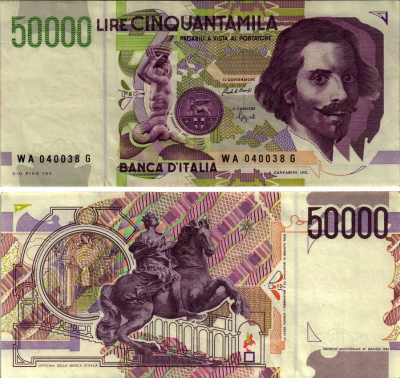 Италия 50000 лир 1992 Джованни Бернини Pick 116a 451-414-2