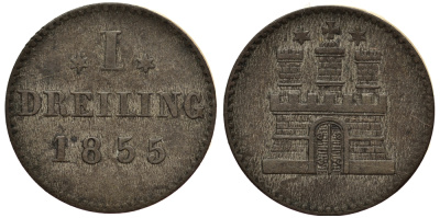 Гамбург 1 зехлинг 1855 KM 276 серебро 00-00