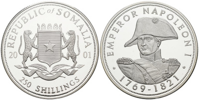 Сомали 250 шиллингов 2001 император Наполеон I (1769-1821), тираж 5000 экз. серебро PROOF 1078-8-62
