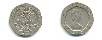 Великобритания 20 пенсов 1982 Елизавета II (1952-2022) KM 931, Spink 4230 (G1) медно-никель 59-343