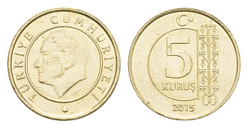 Турция 5 курушей 2015 Кемаль Ататюрк KM 1240 медь цинк никель UNC 4647-544