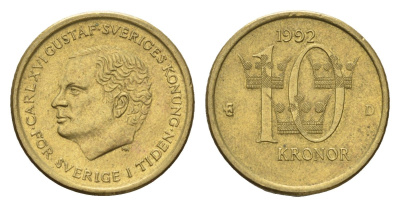Швеция 10 крон 1992 Карл XVI Густав (1973- ) KM 877 нордик 183-354