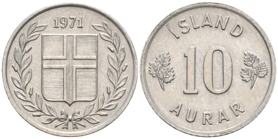 Исландия 10 эйре 1971 KM 10a алюминий 4608-142