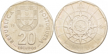 ПОРТУГАЛИЯ 20 ЭСКУДО 1986 INCM KM 634.1 медно-никель 77-826