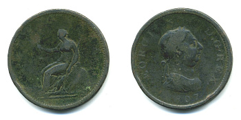 Великобритания 1 пенни 1807 Георг III (1760-1820) KM 663 медь 540-132