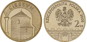 Польша 2 злотых 2005 MW, серия польские города, Цешин (Cieszyn) KM 753, Parchimowicz 962 латунь UNC 603-944