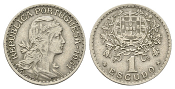 Португалия 1 эскудо 1951 голова Свободы вправо KM 578 никель латунь    4660-351