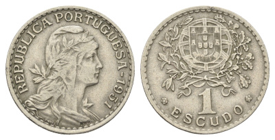 Португалия 1 эскудо 1951 голова Свободы вправо KM 578 никель латунь    4660-351