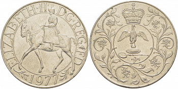 Великобритания 25 пенсов 1977 25 лет со дня коронации Елизаветы, Елизавета II (1952-2022) KM 894, Spink 4136 медно-никель UNC 118-214