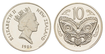 Новая Зеландия 10 центов 1986 тираж 10.000 экземпляров KM 61 медно-никель PROOF 4127-1345