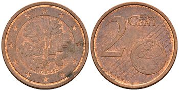 Германия 2 евроцента 2002 KM 208 сталь плакированная медью 4147-239