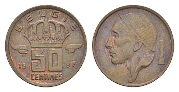 Бельгия 50 сантимов 1987 Belgie, Бодуэн I (1951-1993) KM 149 бронза 4169-1218