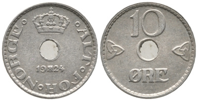 НОРВЕГИЯ 10 ЭРЕ 1924 ХОКОН VII (1905-1957) KM 383 медно-никель 100-1166